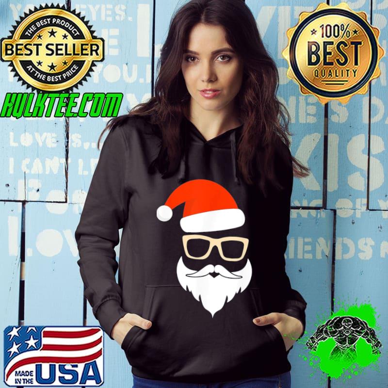 Funny Hipster Christmas Believe Santa Hat Hipster Santa T-Shirt