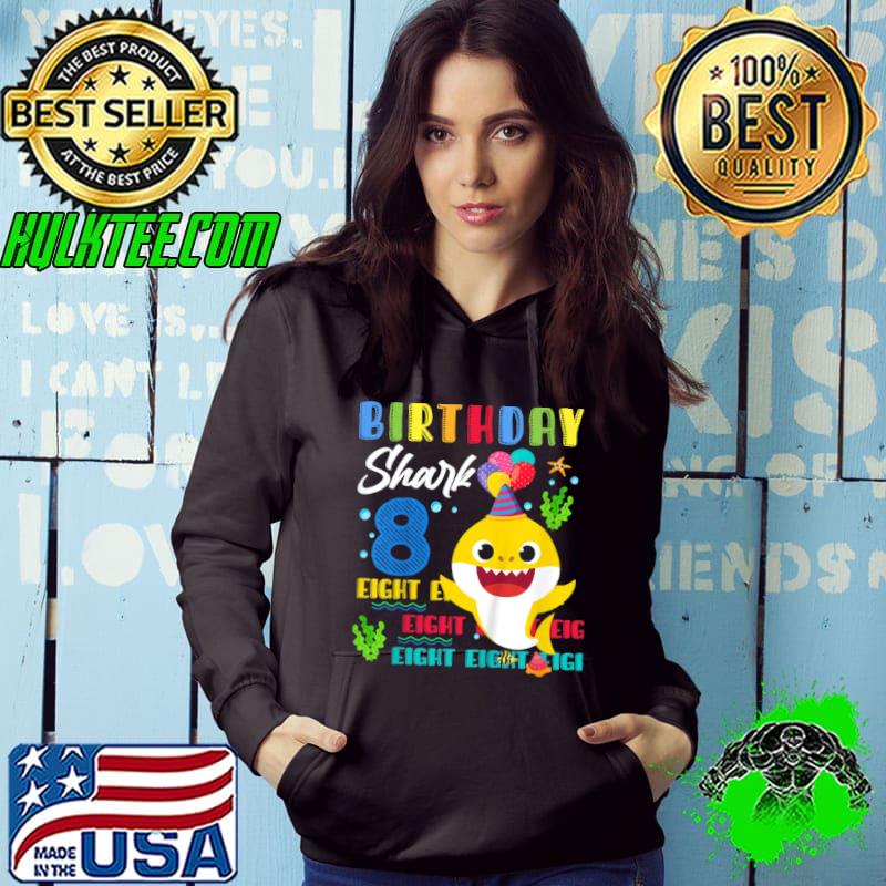Funny Kids Baby Cute Shark 8th Birthday Boy Girl 8 Year Old Gifts T Shirt