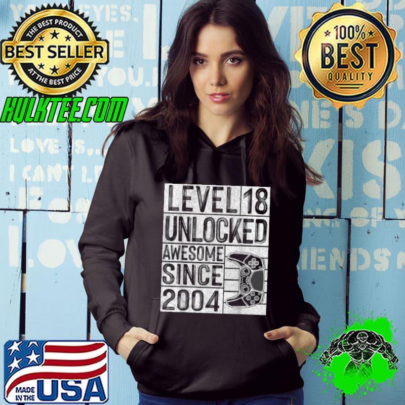 Funny Level 18 Unlocked Awesome Since 2004 Vintage 18th Birthday T Shirt