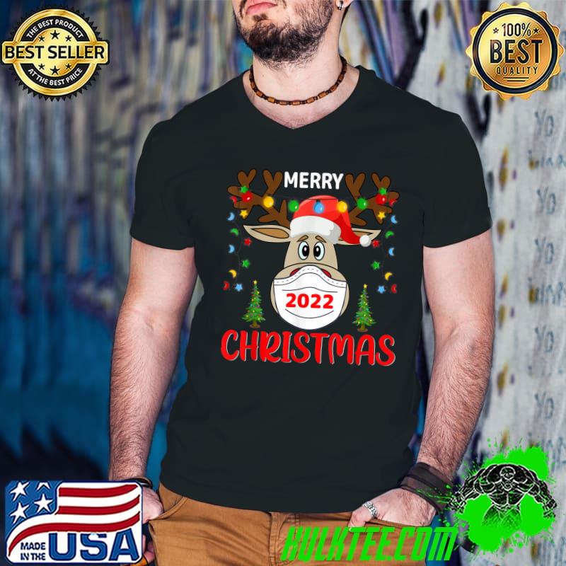 Funny Merry Christmas 2022 Reindeer Santa Hat Face Mask Light Xmas T-Shirt Funny Merry Christmas 2022 Reindeer Santa Hat Face Mask Light Xmas T-Shirt