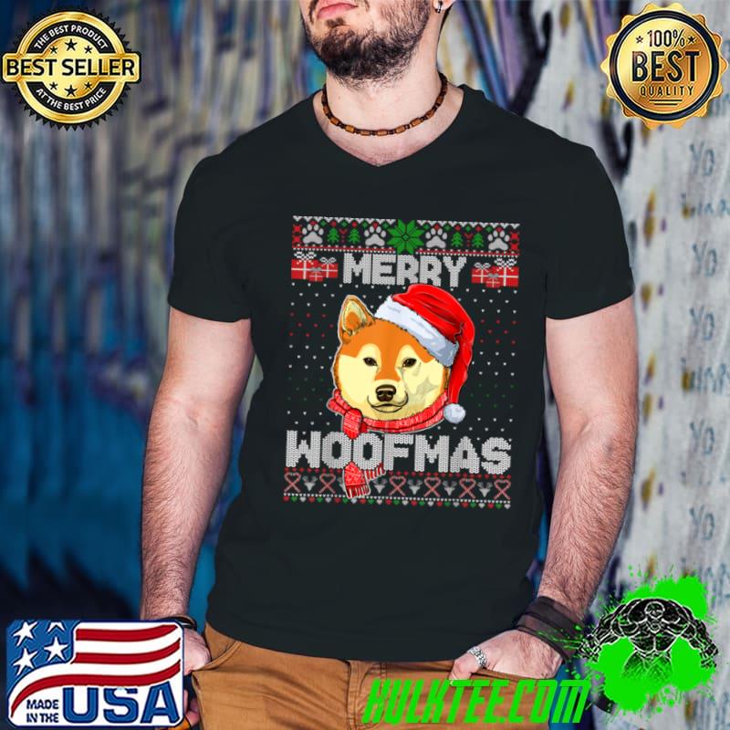 Funny Merry Woofmas Shiba Inu Lover Santa Scarf Ugly Xmas Sweater T Shirt