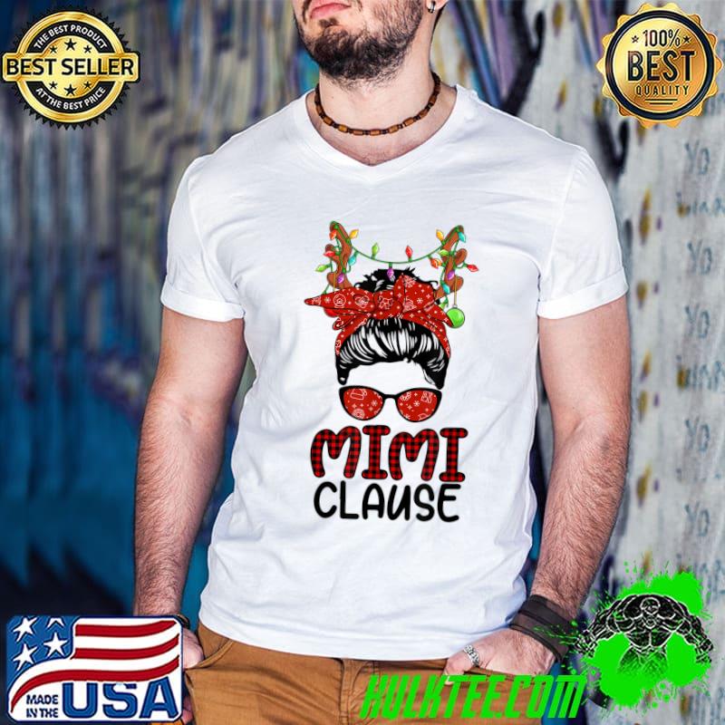Funny Mimi Claus Messy Bun Wink Eye Christmas Reindeer Women T-Shirt