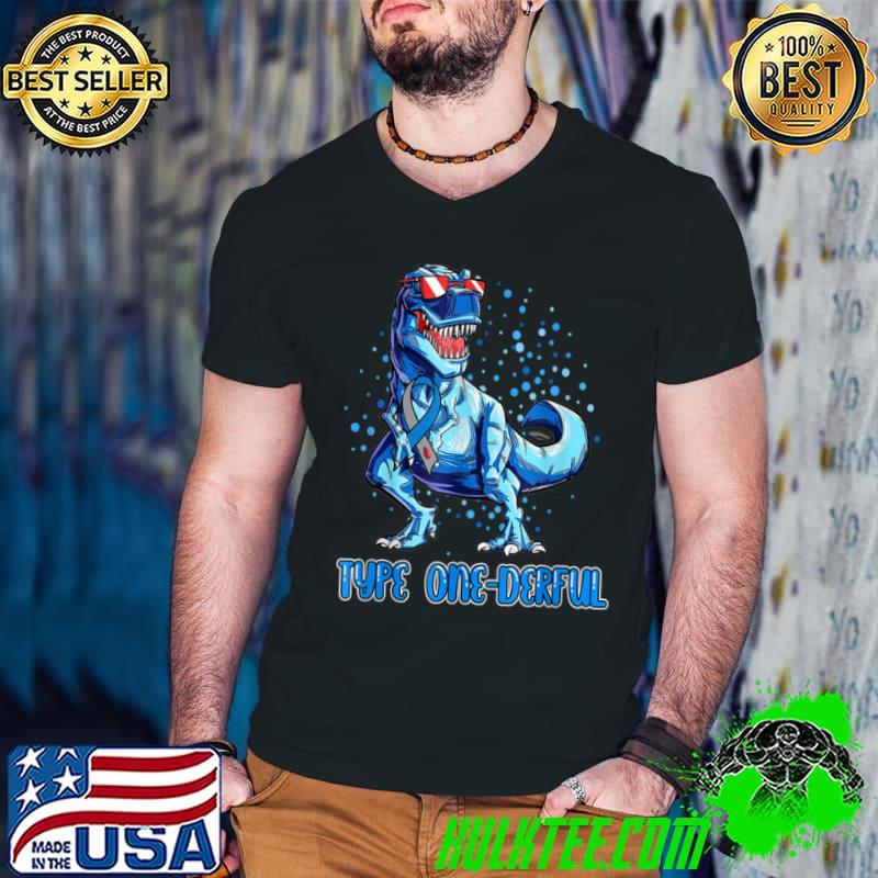 Funny Type 1 Diabetes Awareness Ribbon T1D T Rex Dinosaur Boys T Shirt