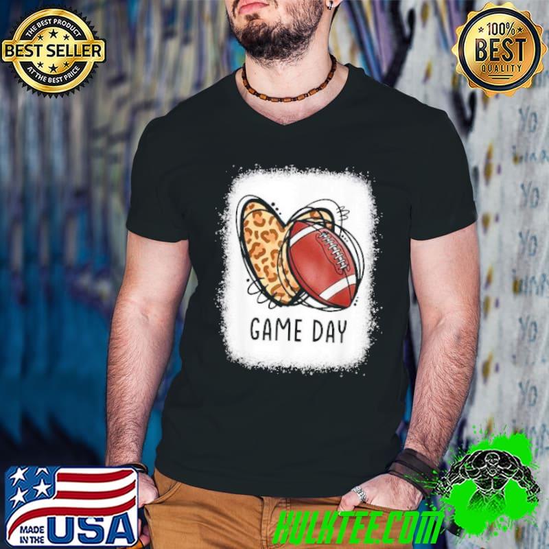 Game Day With Leopard Heart Football Lovers Mom Bleached shirt