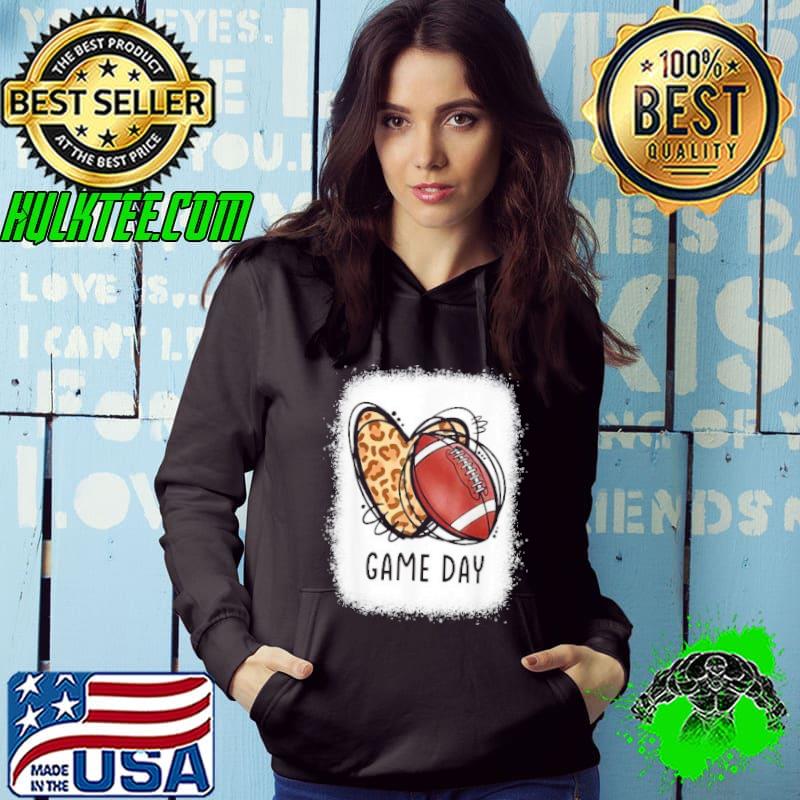 Game Day With Leopard Heart Football Lovers Mom Bleached Hoodie Game Day With Leopard Heart Football Lovers Mom Bleached Hoodie