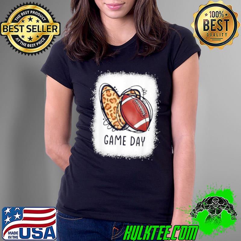 Game Day With Leopard Heart Football Lovers Mom Bleached Ladies Tee Game Day With Leopard Heart Football Lovers Mom Bleached Ladies Tee