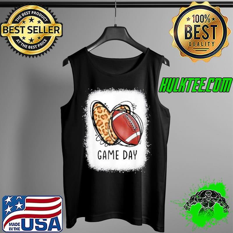 Game Day With Leopard Heart Football Lovers Mom Bleached Tank Top Game Day With Leopard Heart Football Lovers Mom Bleached Tank Top