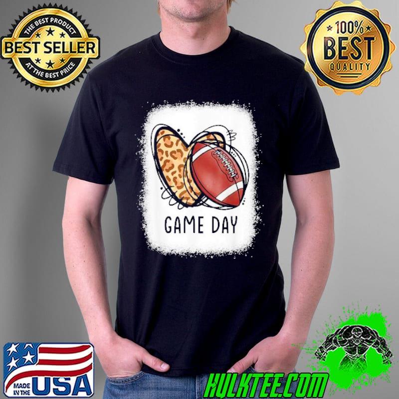 Game Day With Leopard Heart Football Lovers Mom Bleached Unisex Game Day With Leopard Heart Football Lovers Mom Bleached Unisex