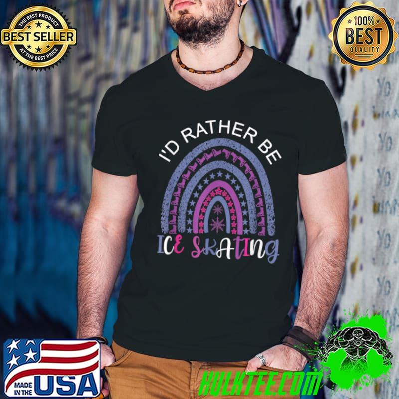 I’d Rather Be Ice Skating, Cute Rainbow T Shirt Guys V Neck