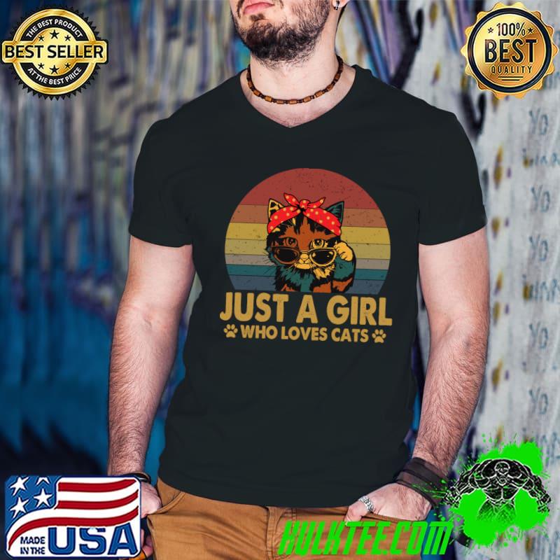 Just a Girl Who Loves Cats retro vintage cat lover T-Shirt Guys V Neck Just a Girl Who Loves Cats retro vintage cat lover T-Shirt Guys V Neck