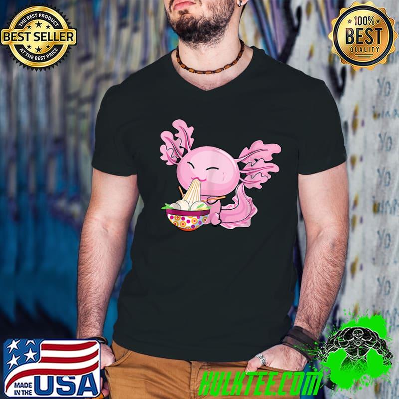 Kawaii Axolotl Pink Ramen Noodles Japanese Anime Otaku T-Shirt Guys V Neck Kawaii Axolotl Pink Ramen Noodles Japanese Anime Otaku T-Shirt Guys V Neck