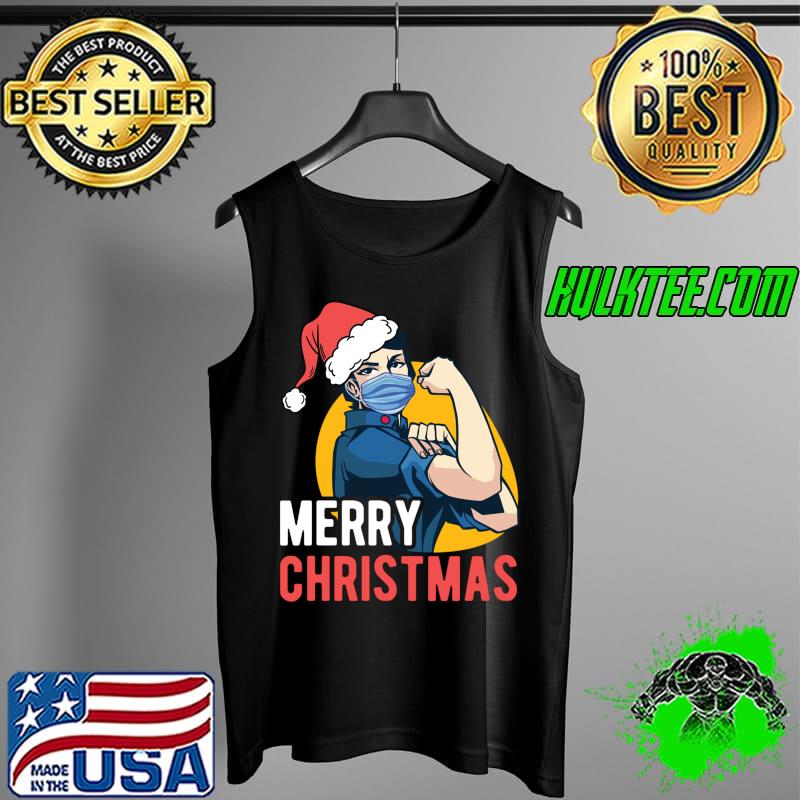 Merry Christmas Woman With Face Mask Funny Xmas T- Tank Top Merry Christmas Woman With Face Mask Funny Xmas T- Tank Top