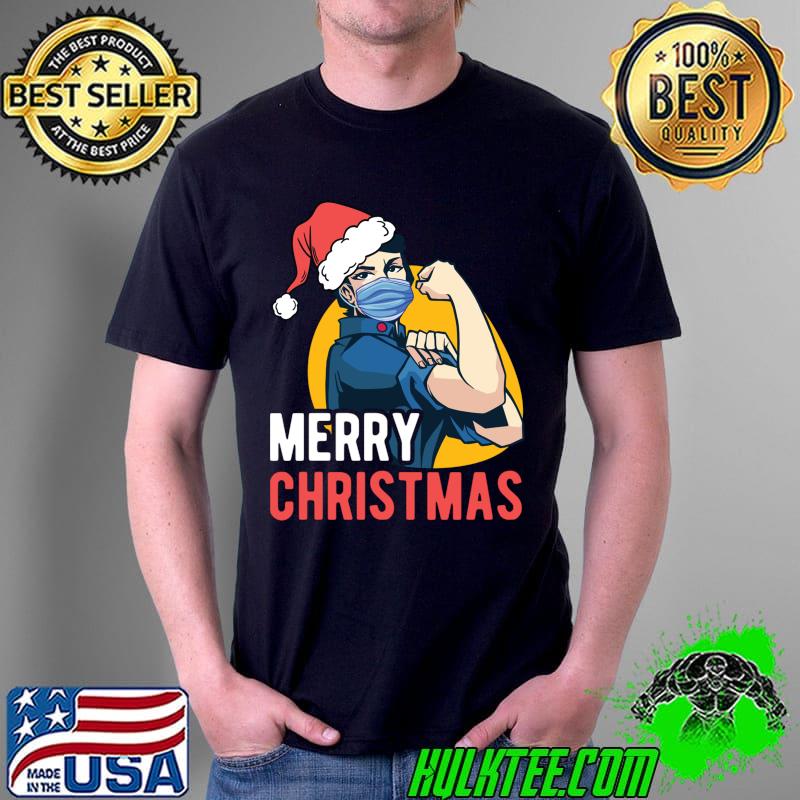 Merry Christmas Woman With Face Mask Funny Xmas T- Unisex Merry Christmas Woman With Face Mask Funny Xmas T- Unisex