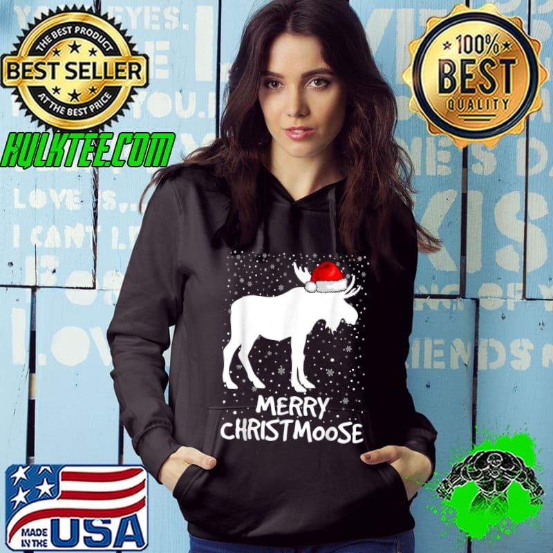 Merry Christmoose Christmas Pajama Moose Xmas Santa Hat T-Shirt