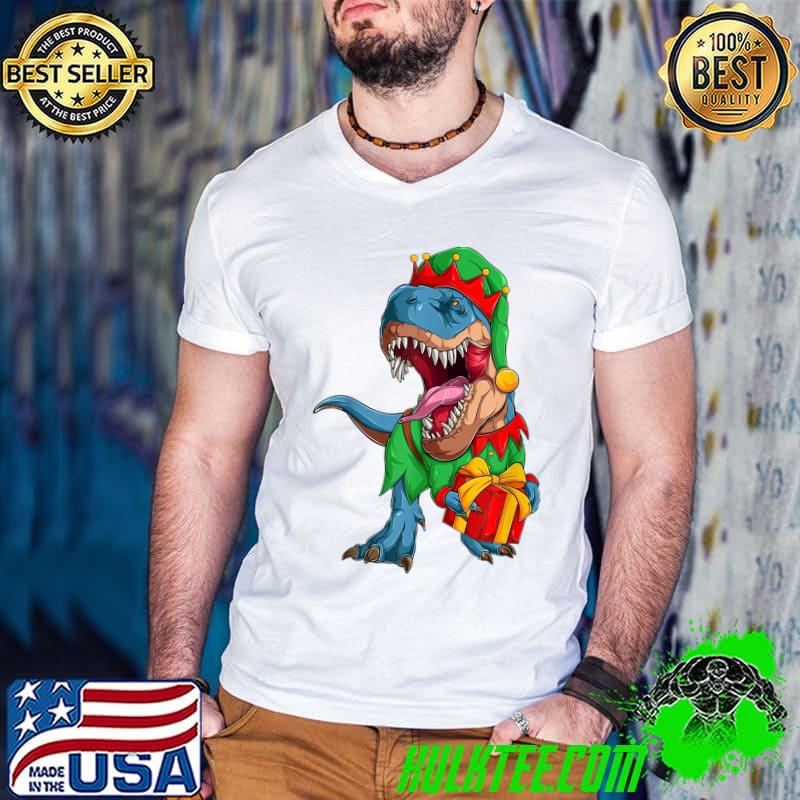 Nice Christmas Dinosaur T Rex Elf Costume for Boys Kids T-Shirt