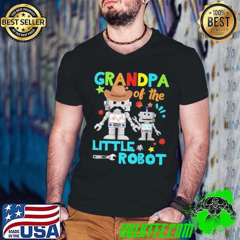 Nice Grandpa of little robot birthday family matching shirt