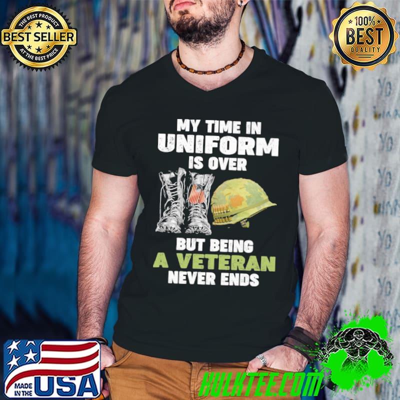 Nice My Time In Uniform Is Over But Being A Veteran Never Ends shirt