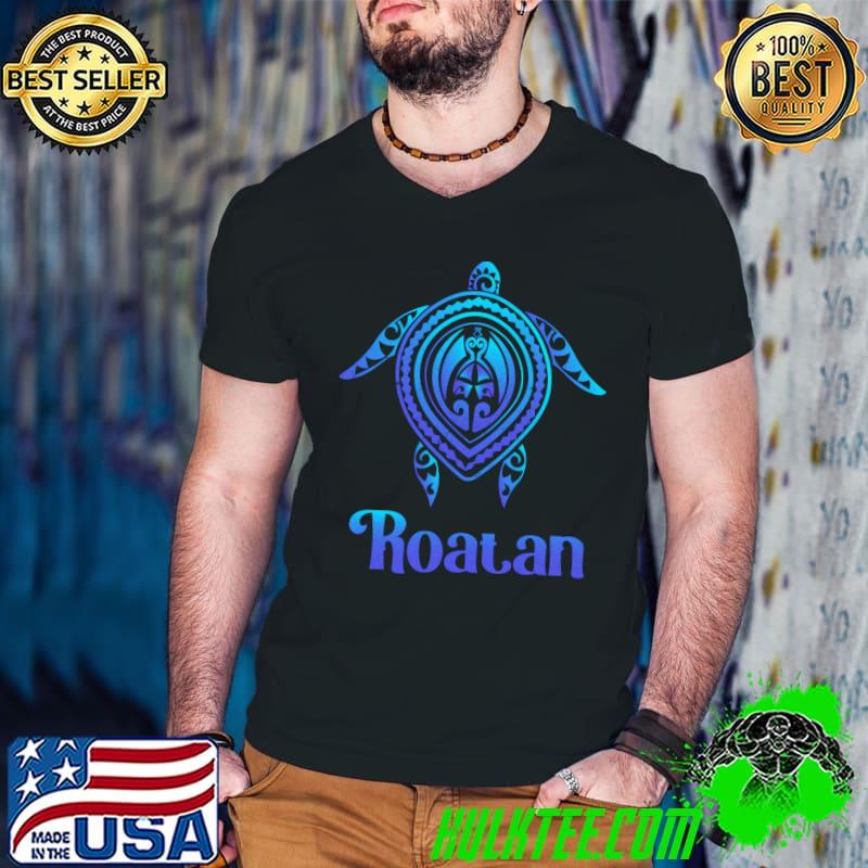 Nice Roatan Honduras Sea Turtle Blue Sea Tribal Tattoo Graphic T-shirt