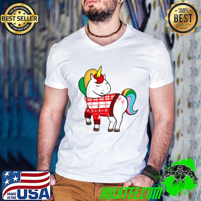 Nice Unicorn Christmas UGLY Costumes Xmas Funny For Girls Women T-Shirt