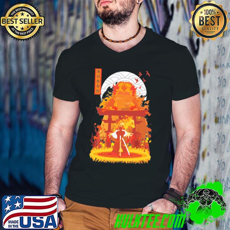 Official Kyojuro Rengoku Minimalist Print Unisex T-Shirt Guys V Neck Official Kyojuro Rengoku Minimalist Print Unisex T-Shirt Guys V Neck