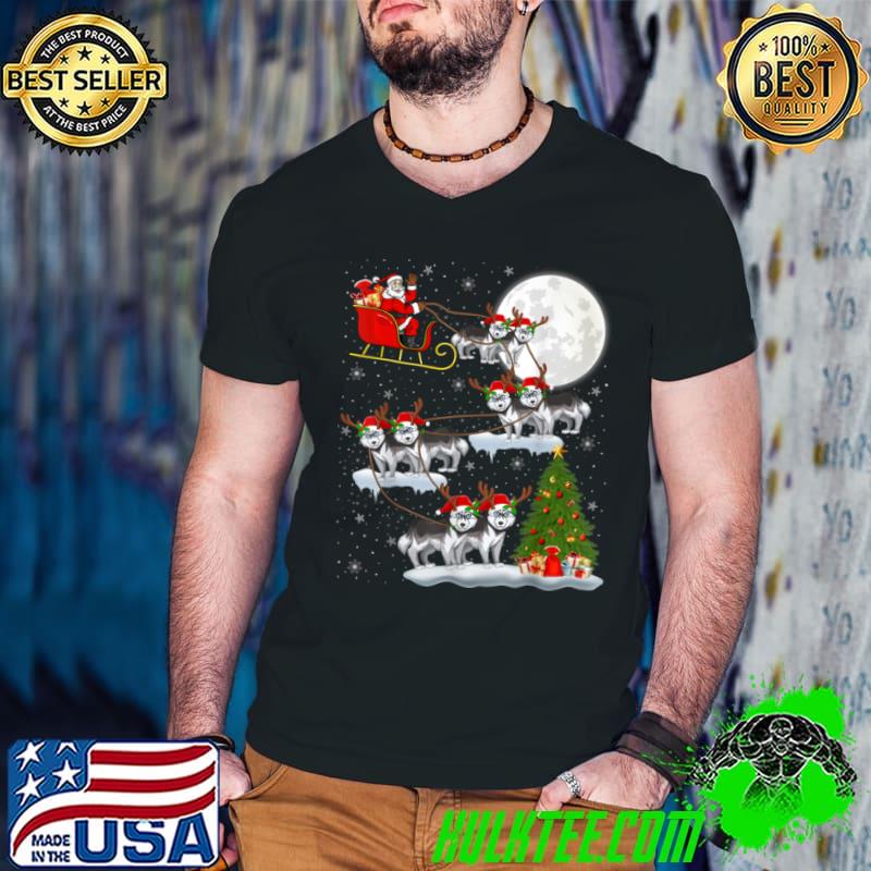 Official Xmas Lighting Tree Santa Riding Siberian Husky Christmas T Shirt