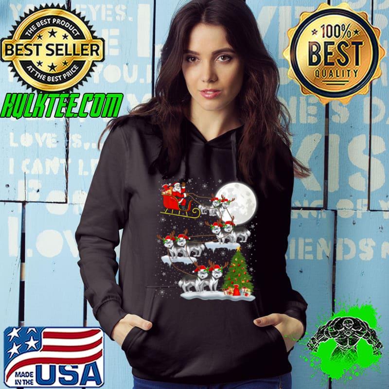 Official Xmas Lighting Tree Santa Riding Siberian Husky Christmas T Shirt Hoodie Official Xmas Lighting Tree Santa Riding Siberian Husky Christmas T Shirt Hoodie