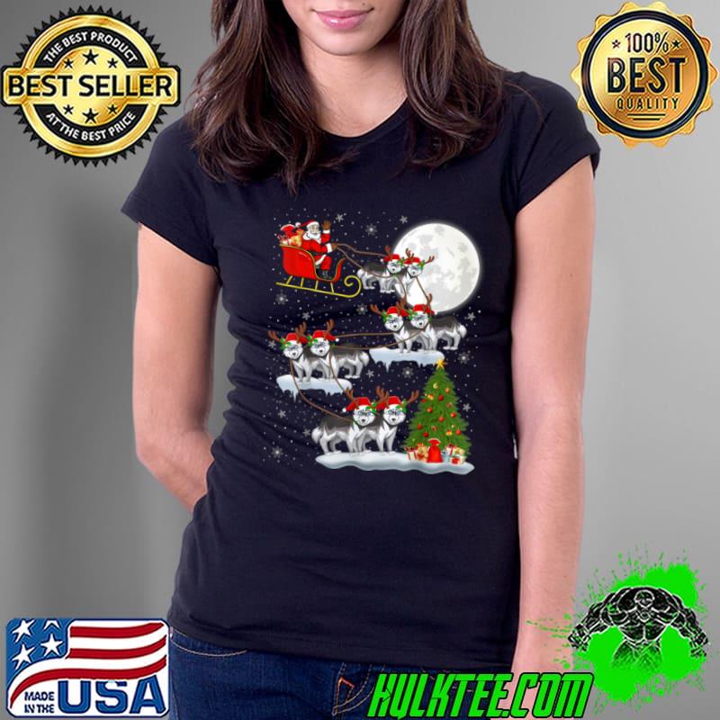 Official Xmas Lighting Tree Santa Riding Siberian Husky Christmas T Shirt Ladies Tee Official Xmas Lighting Tree Santa Riding Siberian Husky Christmas T Shirt Ladies Tee