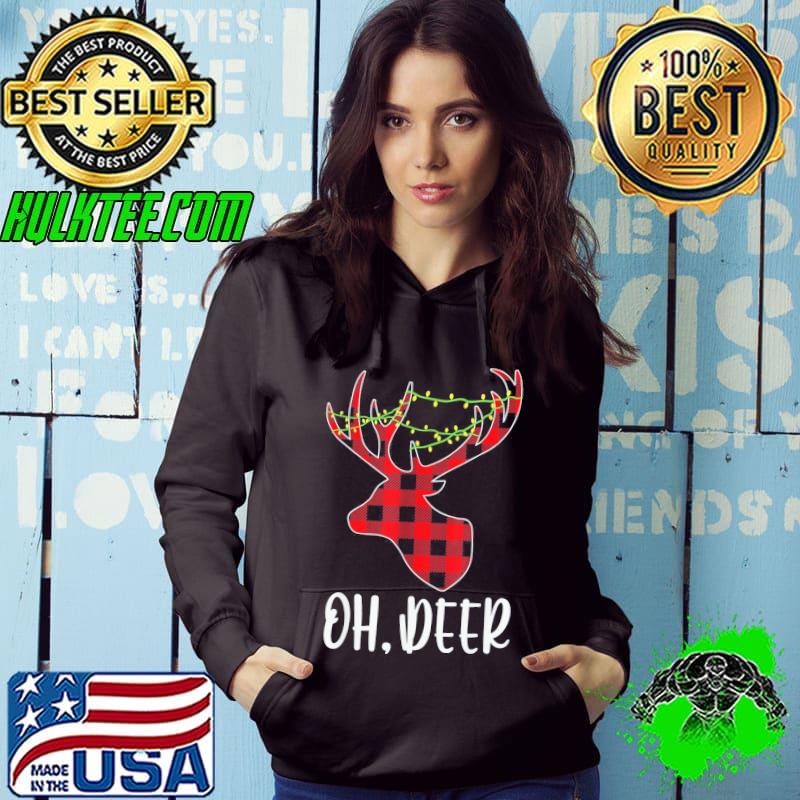 Oh Deer Reindeer Christmas Red Plaid Christmas Pajama T-Shirt