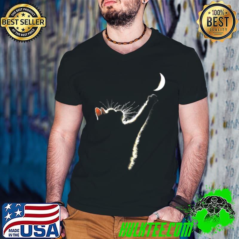 Original Cat reach moon kitten lover T Shirt