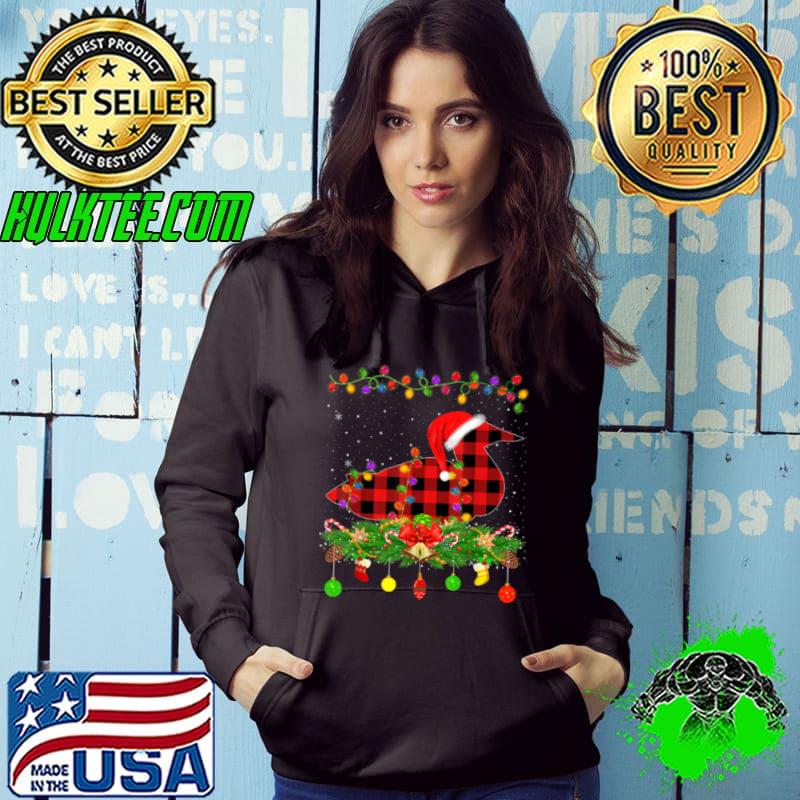 Original Funny Matching Buffalo Plaid Loon Bird Christmas Pajama T Shirt