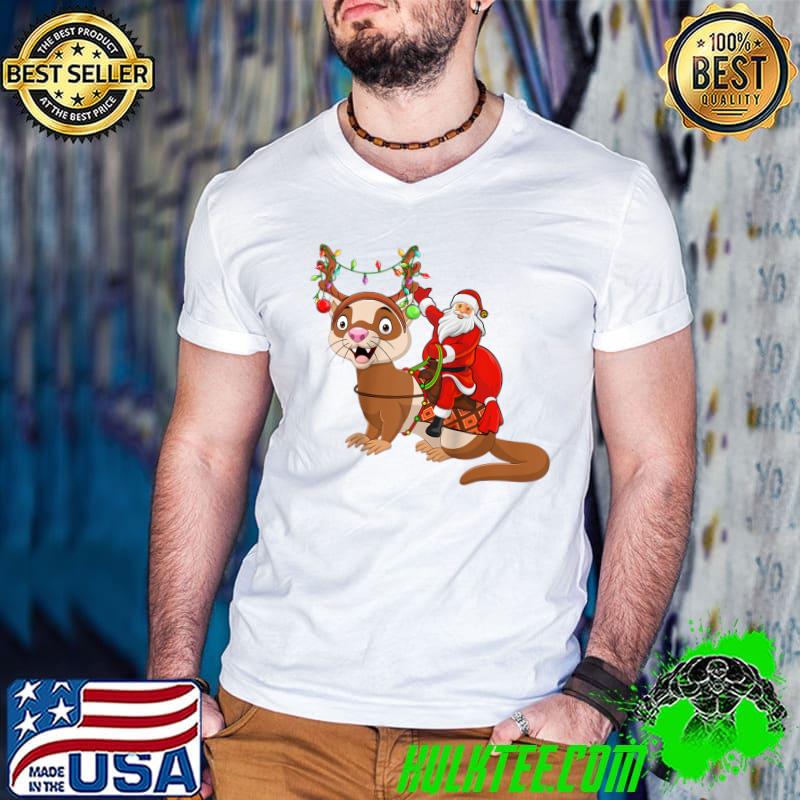Original Xmas Family Matching Funny Santa Riding Ferret Christmas T-Shirt