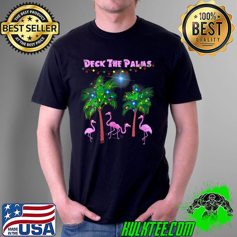 Pink Flamingos Christmas Palm Tree Tropical Xmas Santa Hat T-Shirt Unisex Pink Flamingos Christmas Palm Tree Tropical Xmas Santa Hat T-Shirt Unisex