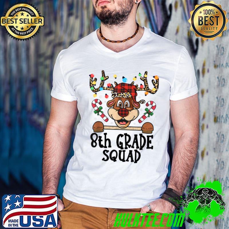 Premium 8th grade Squad Reindeer Christmas Teacher squad Xmas Lights T-Shirt