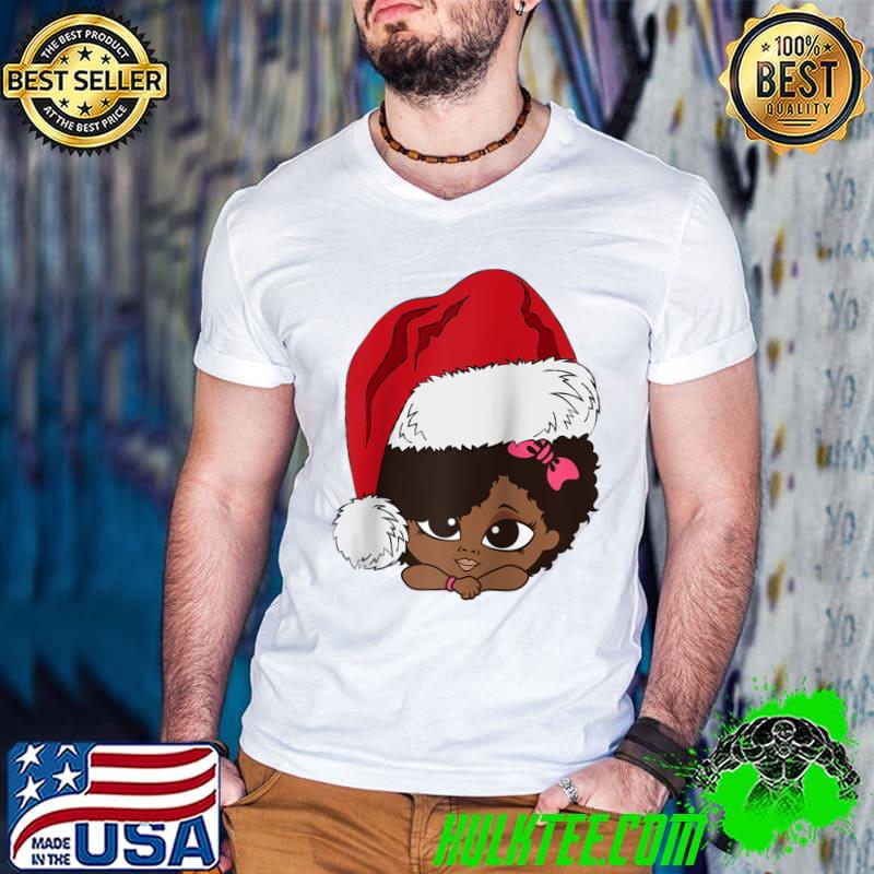 Premium Black African Girl Afro American Melanin Christmas Santa T-Shirt