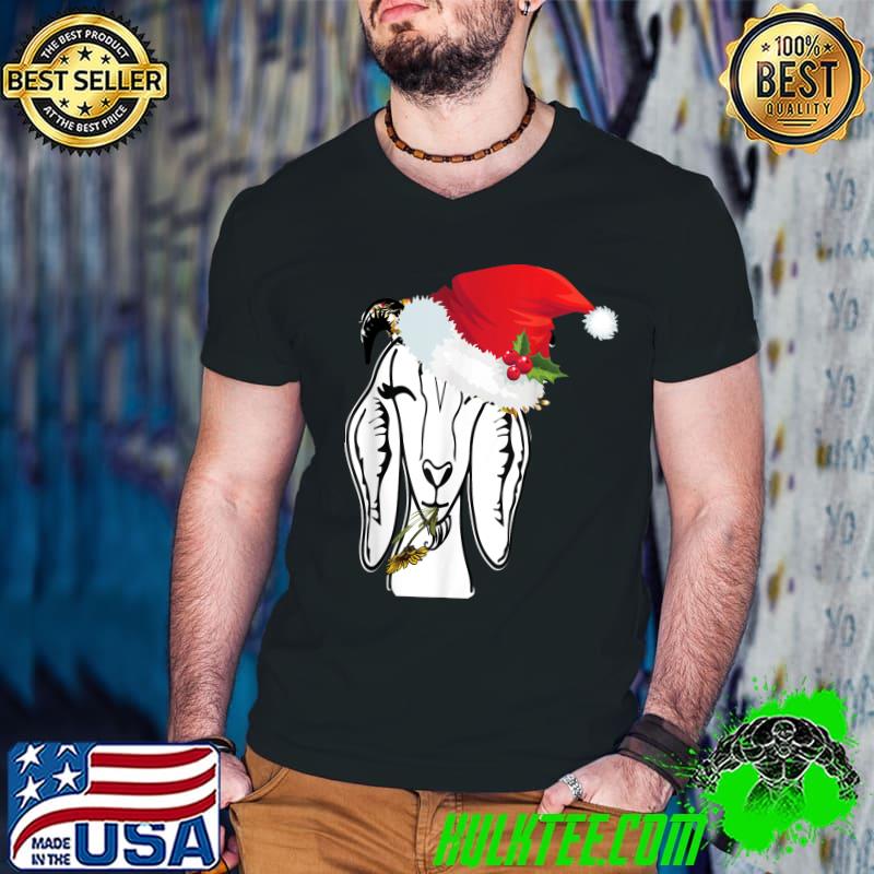 Premium Christmas Goat Adorable Santa Hat Farm Animal Funny T-Shirt