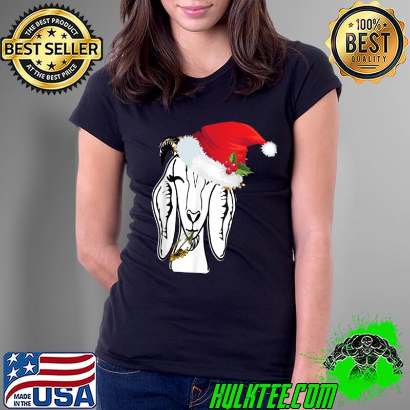 Premium Christmas Goat Adorable Santa Hat Farm Animal Funny T-Shirt Ladies Tee Premium Christmas Goat Adorable Santa Hat Farm Animal Funny T-Shirt Ladies Tee