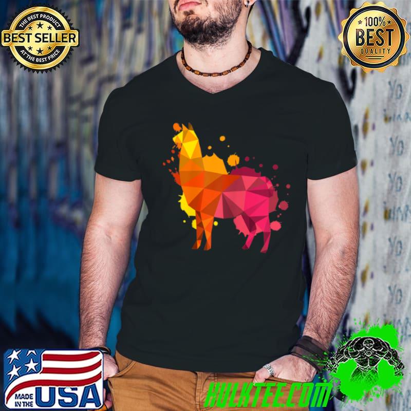 Premium Funny Llama Alpaca Colourful Polygon Art T Shirt Guys V Neck Premium Funny Llama Alpaca Colourful Polygon Art T Shirt Guys V Neck
