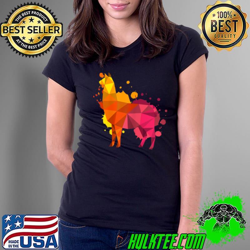 Premium Funny Llama Alpaca Colourful Polygon Art T Shirt Ladies Tee Premium Funny Llama Alpaca Colourful Polygon Art T Shirt Ladies Tee