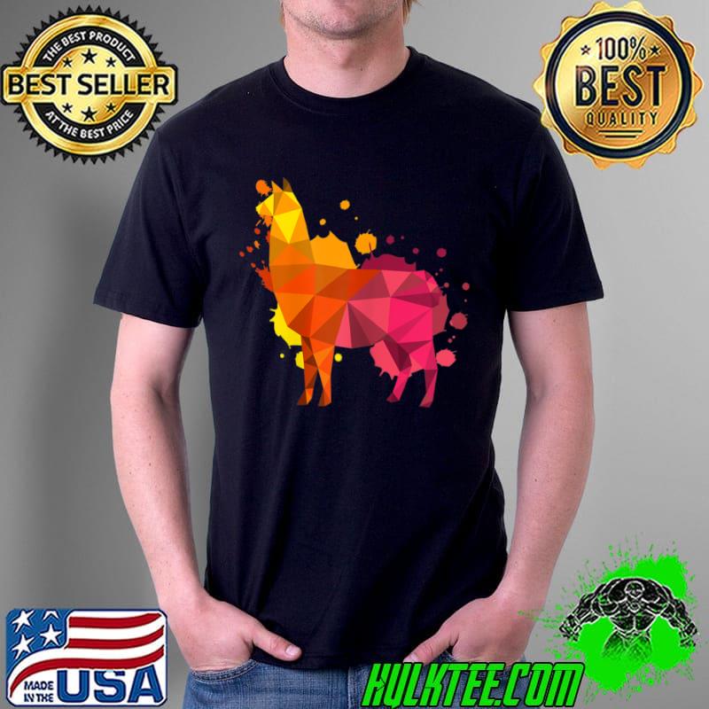 Premium Funny Llama Alpaca Colourful Polygon Art T Shirt Unisex Premium Funny Llama Alpaca Colourful Polygon Art T Shirt Unisex