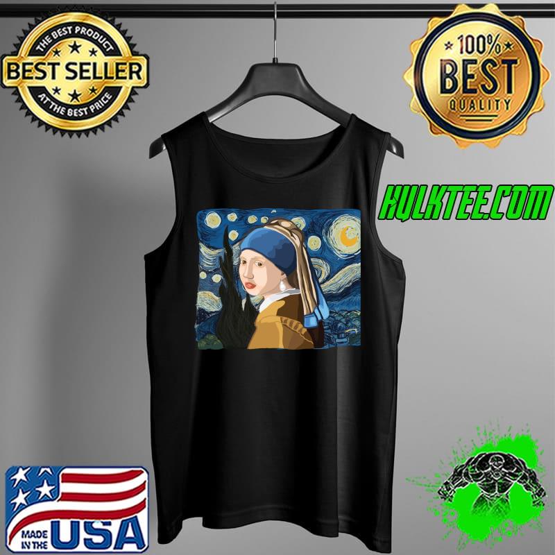 Premium Girl With Pearl Ear Ring and Van Gogh Starry Night T-Shirt Tank Top Premium Girl With Pearl Ear Ring and Van Gogh Starry Night T-Shirt Tank Top