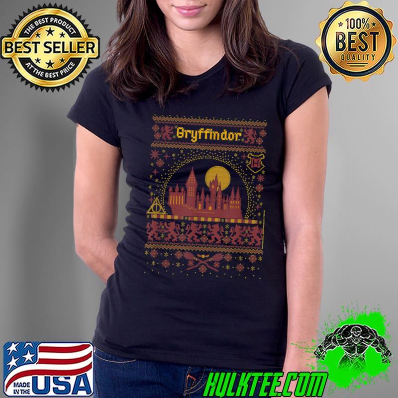 Premium Harry Potter Gryffindor Ugly Christmas Sweater Pattern T-Shirt Ladies Tee Premium Harry Potter Gryffindor Ugly Christmas Sweater Pattern T-Shirt Ladies Tee
