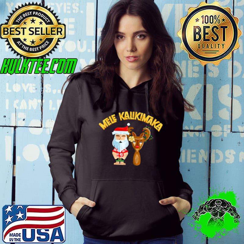Premium Mele Kalikimaka Tiki Holiday Christmas Santa and Reindeer T-Shirt Hoodie Premium Mele Kalikimaka Tiki Holiday Christmas Santa and Reindeer T-Shirt Hoodie
