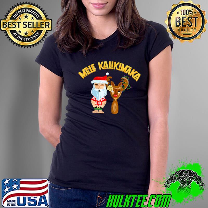 Premium Mele Kalikimaka Tiki Holiday Christmas Santa and Reindeer T-Shirt Ladies Tee Premium Mele Kalikimaka Tiki Holiday Christmas Santa and Reindeer T-Shirt Ladies Tee