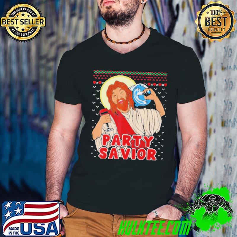 Premium Party savior Jesus christ santa beer ugly christmas shirt