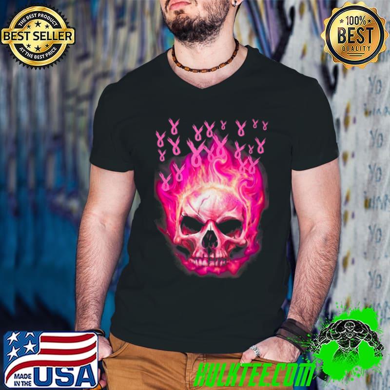 Premium Skull pink fire - Breast cancer awareness T-Shirt