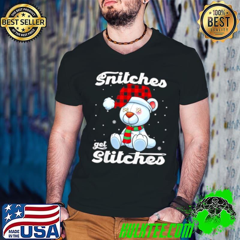Premium Snitches Get Stitches Xmas Matching Pajamas Santa Hat shirt