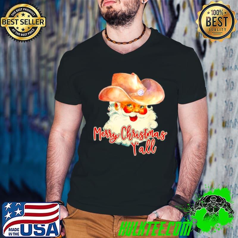 Santa Claus Merry Christmas Yall Western Country Cowboy Guys V Neck Santa Claus Merry Christmas Yall Western Country Cowboy Guys V Neck