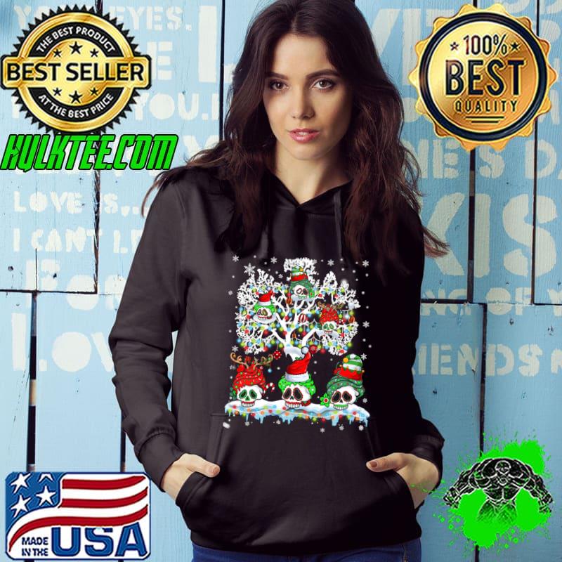 Santa ELF Reindeer Skull On Christmas Tree Xmas Lights Lover T-shirt