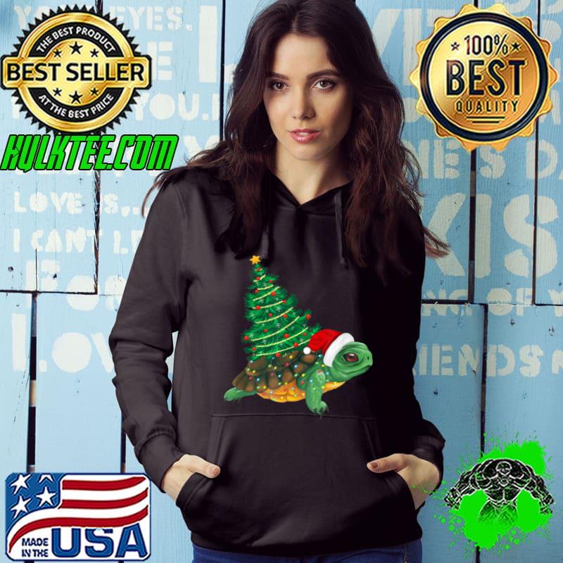 Sea Turtle Christmas Lights Funny Santa Hat Merry Christmas T-Shirt