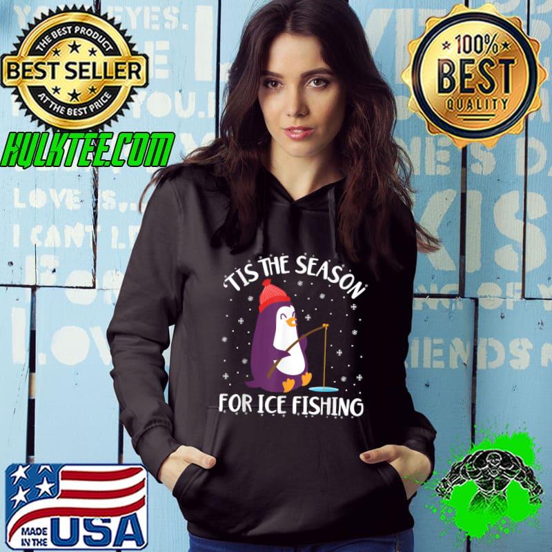Tis The Season For Ice Fishing Cute Penguin Frozen Hole T-Shirt